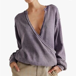 Free People Anyway long sleeve slouchy Tee top size extra large fallen fig